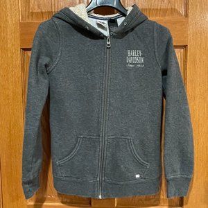 HARLEY-DAVIDSON Women's S Full Zip Hoodie Sweatshirt Sherpa Hood Gray Silver
